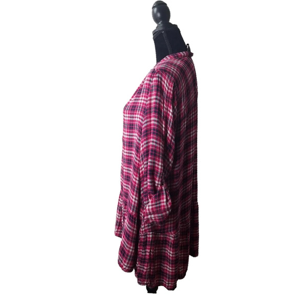Lane Bryant Plaid Flannel Sz 18 Roll Tab Sleeves High Low Ruffle Hem Popover Top - Picture 4 of 16